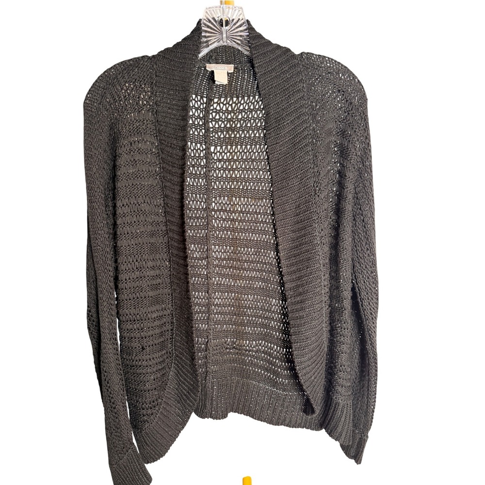 Chico's Black Open Front Cardigan Women's Size 1 Lightweight Crochet Knit